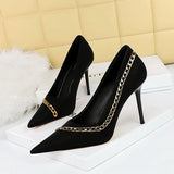 Breakj Sexy Nightclub Show Thin Heel Ultra High Heel Shallow Pointed Metal Chain Chain Women's Shoes Single