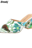 High Heeled Women's Slippers 2023 European Style Flower Pattern Comfy Walking Shoes Plus Size Summer Outside Lady