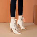 Spring and Autumn Summer Women's Sandals Fashion Sexy High Heels Open Toe Zipper Lace-up Women's Large Jazz Dance