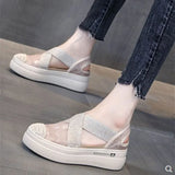 Women Sandals 2021 New Casual Cutouts Lace Canvas Shoes Hollow Floral Breathable Platform Flat Sandals Zapatos De