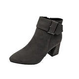 And Winter New High Heel Belt Buckle Tip Korean Version Of Short Boots Women's Velvet Martin Boots Women's
