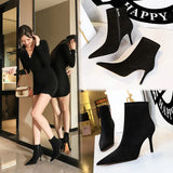 Breakj Simple Thin Heel High Heel Suede Pointed Sexy Club Show Thin High Heel Boots Short Tube Women's Ankle