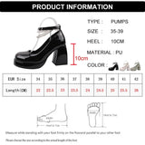 High Heels Mary Jane Shoes for Women 2023 Patent Leather Platform Pumps Woman Pearls Chain Thick-Heeled Shoes