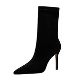 Breakj Fashion Simple Pedicure Women's Boots Thin Heel High Heel Suede Pointed Sexy Nightclub Show Skinny Ankle