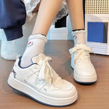 Breakj College Wind Board Shoes Women's New Leather-Faced High-Heeled Casual Shoes Cute Cat Round-Headed Small White Shoes In