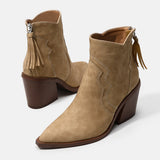 Sale Leather Western Ankle Boots Women Point Toe Square Heels Short Boots Autumn Winter Cowboy Knight Boots Woman