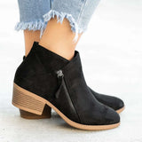 Breakj New Women's Boots Round Head Zipper Coarse And Ladies Leather Boots Large Fashion Fashion