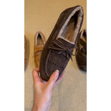 Breakj Lauded Shoes Women's 2025 Autumn And Winter Velvet Tweed Soft Bottom Plus Velvet Warm One-Legged Flat Sole Single