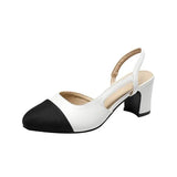 Woman Shoes Beige Heeled Sandals Round Toe Shallow Mouth Original Black Comfort Girls Closed Low Basic PU Neutral Back