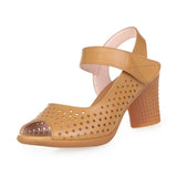 Breakj Sandals Women 2025 Summer New Leather Face Hollow Coarse Heel Cave Sandals Breathable External Wear Women's Shoes