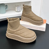 Breakj Boots Female 2024 New Winter Short Tube Warm And Velvet Thick Knit Mouth High Help Platform Cotton Shoes HZ