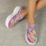 Mixed Color Knitted Sneakers Women 2023 New Slip On Platform Vulcanize Shoes Woman Plus Size Non Slip Walking Shoes