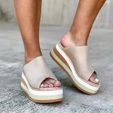 Summer Women Platform Slip On Sandals Open Toe Contrast Color Wedge Beach Shoes Ladies Outdoor Slippers Slides