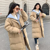 2021 Long Winter Coat Women Spliced Hooded Down Parkas Ladies New Warm Winter Jacket Women Loose Jacket Coat