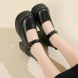 New Fashion Women's Thick Sole Round Toe High Heel Shoes with Shallow Buckle Casual Large Women's High Heel Shoes