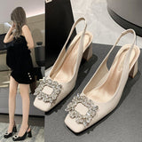 2025 New French Coarse And Anti-Slip High Heels Drill Square After The Evening Wind After The Empty Sandals