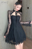 Vintage Dress Women Fairy Elegant Chic Lace Hollow Out Sexy Mini Party Dress Female One Piece Dress Korea New Autumn