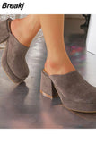 Fashion Brand Women Slippers 2023 Chunky High Heels Suede Platform Sandals European Style Office Daily Lady Sandals