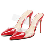 Women Sandals Mixed Colors Transparency Thin Heel Party Femme Shoes Spring Summer Pointed Toe Prom Pumps Designer Shoes
