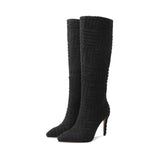New Fashion Socks Shoes Comfortable Pointed Toe Stretch Knee High Heels Party Sexy High Heels Women's Shoes Large Size