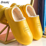 Winter Cotton Slippers Waterproof Female Home Warm Women Shoes Indoor Outdoor Boots Leather Soft Bread Home Cotton