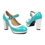 10 Colors Large Size Women Strap Pumps Patent Leather Platform Spike High Heels Round Toe Party Wedding Shoes Bridal