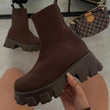 Autumn Winter New Couple Socks Shoes Women Thick-soled Casual Large Size Net Red Knitted Short Boots Women botas de