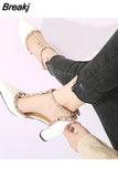 Summer Footwear High Heels T Strap Rivet Pumps Chunky Heels Sandal Patent Leather Dress White Wedding Shoes Ladies