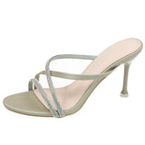 2021 Champagne Strappy Heels Sandals Women High Heels Flip Flops Square Toe Slides Party Shoes New Zapatista De Mujer De
