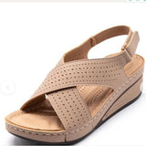 Breakj 2025 New Sandals Women's Slope And Car Sewing Breathable Magic Sticker Hollow Large Size Women's