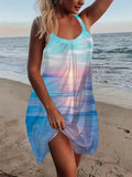 Vintage Print V Neck Dress 2022 Spring Loose Ladies Mini Dress Summer Beach Off Shoulder Sleeveless Strap Party Dress