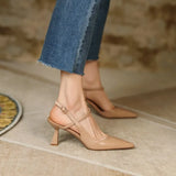2022 New Women Pointed Toe Slip on Mules Shoes Ladies Thin Low Heel Slingback Buckle Strap Outside Slides Female Woman