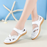 New Genuine Leather Women's Summer Sandals Cut-Outs Woman Flats Shoes Breathable Female Beach Loafers Soft Mother