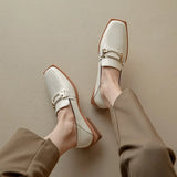 Women Flats Shoes For Real Leather 2023 Spring Thick Heels Shoes Woman Casual Loafers Office Lady Footwear Size