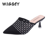 Women Shoes Pointed Woven High Heels Fashion Women Heels Stilettos Mules Loafer Casual Feminine Slippers Sandalias