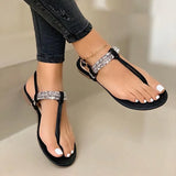 summer shoes 2021 fashion rhinestone sandals women's one word plus size flat beach sandals women zapatillas