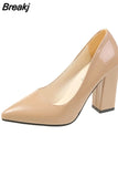 Chunky Heels Patent Leather Female 10cm High Heel Colorful Pumps Women's Shoes Pointed Toe Sexy Shoes Plus Size