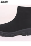 Spring Autumn Shoes Platform Round Toe Pink Purple Ladies Boots Zapatos Mujer Size 43 Women Boots Stretch Fabrics