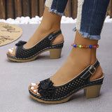 Breakj Coarse Sandals Spring Spring Summer New Hollow Fish Mouth Flowers High Heel Roman Sandals