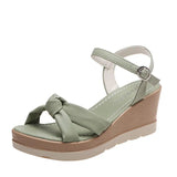 Summer Platform Wedge Sandals Quality Leather Upper Bow-tied Open Toe Ankle Buckle Strap Fashion Modern Shoes Ladies Female