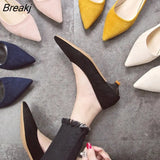 3cm Low Heels Pumps Pointed Toe Dress Shoes Faux Suede Boat Shoes Woman Basic Pump Yellow Work Shoes Ladies zapatos
