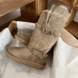 Breakj One Snow Boots Women 2025 Winter New Retro Round Head Flat Bottom Plus Velvet Tube Snow Cotton But Knee