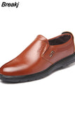 Leather Four Seasons Men's Business Shoes Round Head Shallow Mouth Shoes Lazy Casual England Formal Work Men Flat