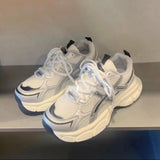 Bottom Dad Shoes Female 2024 Summer New Vintage Port Wind Heighten Running Shoes Silver Mesh Breathable Casual