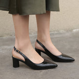 Women Sexy Slingback Pointed Toe Pumps Block Heel Croco-Effect Summer Party Dress Shoes Plus Size 33-46 High 6cm