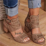 Hollow Out Sandals Mid Heel Summer Ladies Shoes Artificial Open Toe Casual Wedding Pumps Women Sandalias Casual