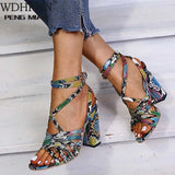 Sandals Woman Summer Vintage Snakeskin Women Lace ladies Shoes Peep Open Toe Sandals Pumps Sexy Plus Shoes Size