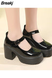 New Fashion Women's Thick Sole Round Toe High Heel Shoes with Shallow Buckle Casual Large Women's High Heel Shoes