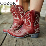 Winter Casual Western Cowboy Ankle Boots Women Snake Leather Cowgirl Booties Short Cossacks botas High Heels