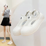 Breakj Summer New Korean Ins Breathable Small White Shoes Hollow Leisure Board Shoes Thick Platform Joker Pine Cake Women's Shoes XT